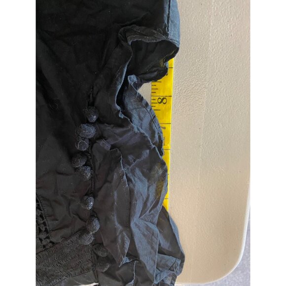 J.Crew Black Midi Dress Tiered Ruffles Pom-Pom Detail Cotton Size 18 - Picture 11 of 11